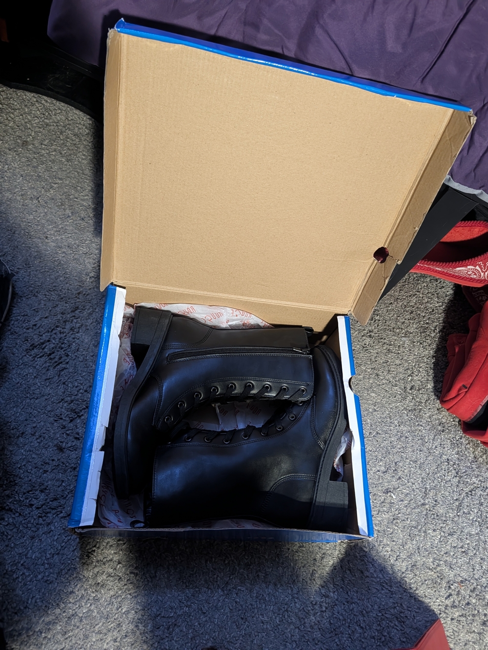 Rouge Black Faux Leather Lace-Up Mid-Calf Combat Boots